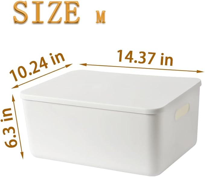 4 pack large plastic White storage bins Baskets, Toy Box Chest with Lids and Handle，Organizer Containers for Baby，Kids,snacks,Nursery，Shelves，Playroom, Bedroom，Office,Closet，home-Ruum Studio Home