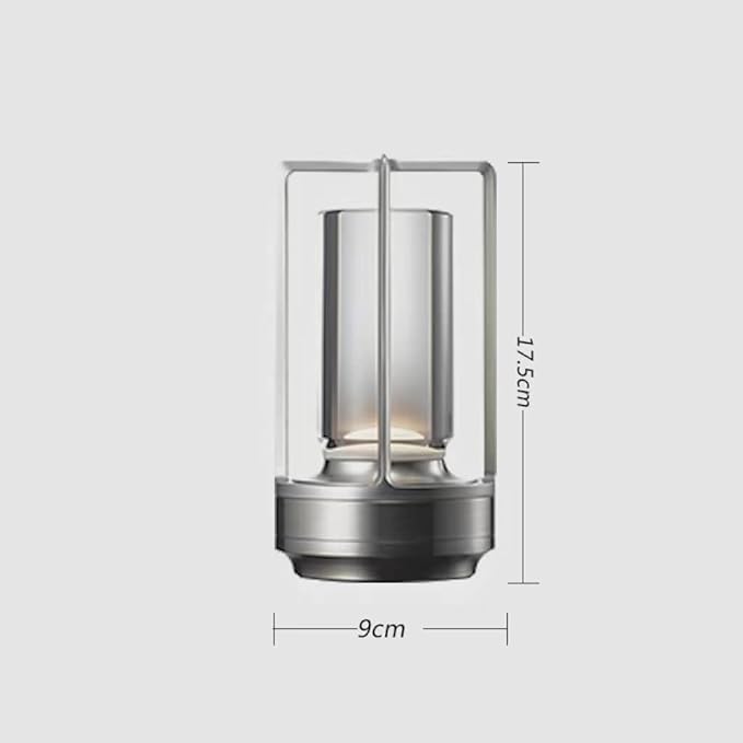 Portable Metal Table Lamp for Indoor/Outdoor ,Rechargeable Cordless LED Lamp, 3-Colour Infinitely Dimming Battery Powered Small Desk Lamp, Restaurant/Bedroom/Bar/Coffee Shop/Camping Light (Silver)-Ruum Studio Home