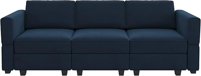 Belffin Modular Sofa Couch with Storage Seats Velvet 3 Seater Sofa for Living Room Blue-Ruum Studio Home