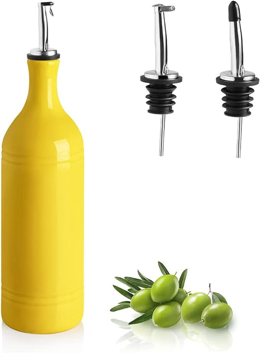 Sweejar Large Ceramic Olive Oil Dispenser Bottle, Opaque Oil Cruet Protects Oil to Reduce Oxidation, Suitable for Storage Oil, Vinegar, Soy Sauce & Other Liquids, Pack of 1, 24 Fl Oz (Yellow)-Ruum Studio Home