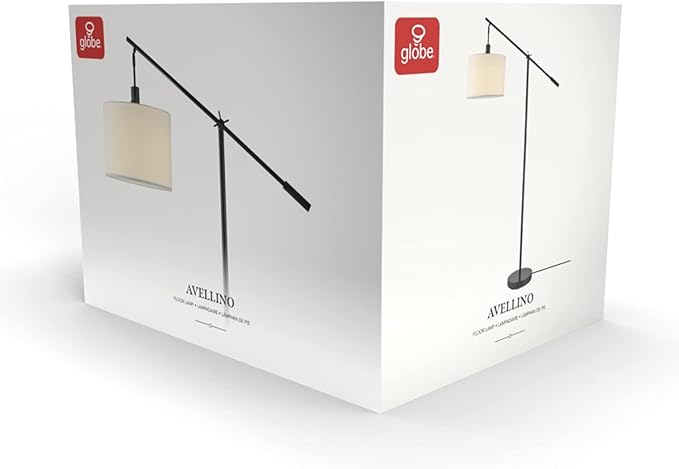 GLOBE Electric 67525 Avellino 66" Floor Lamp, Matte Black, White Linen Shade, Stepless Rotary Dimmer Switch on Socket-Ruum Studio Home