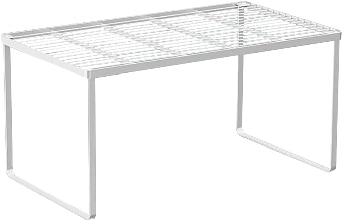 Kitchen Cabinet Storage Shelf Stackable Wire Spice Rack Organizer Heavy Duty Space Saver for Bathroom Bedroom Closet Laundry Room Office Countertop - White, Pack 1-Ruum Studio Home
