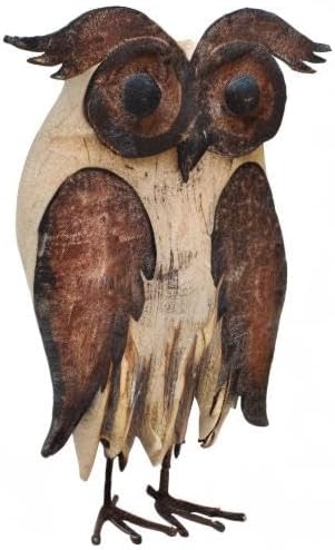 E-View Rustic Owl Figurine - Wood & Iron - Collectible - Home Decor - Brown-Ruum Studio Home