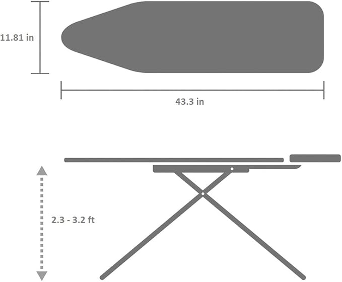 Brabantia Size A Compact Small Ironing Board (43x12 in) 7 Height Options, Adjustable Steam Iron Rest Holder (Denim Blue) Non-Slip Feet, Anti-Collapse Child Locks-Ruum Studio Home