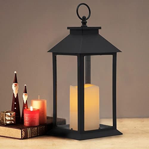 YAKii Hanging Glass Panes Lantern Portable Led Candle Light Operated by 3AAA Battery Use for Garden Yard, Indoor & Christmas Day Decoration etc (Black 2PCS)-Ruum Studio Home