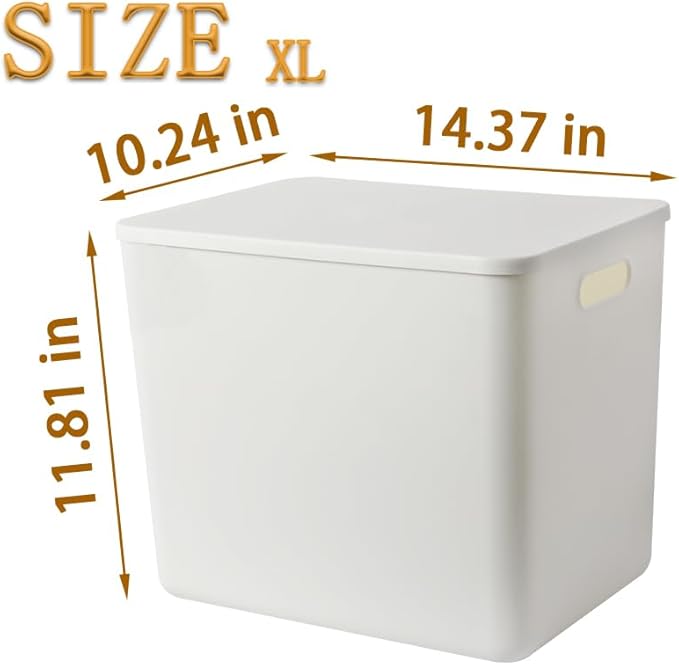 4 pack large plastic White storage bins Baskets, Toy Box Chest with Lids and Handle，Organizer Containers for Baby，Kids,snacks,Nursery，Shelves，Playroom, Bedroom，Office,Closet，home-Ruum Studio Home