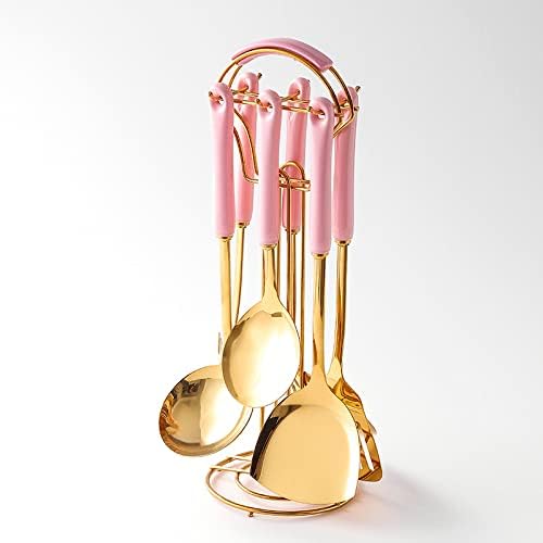 Generic Stainless Steel Kitchen Utensil Set, Spoon, Spatula, Pasta Server, Small Spatula (Pink & Gold)-Ruum Studio Home
