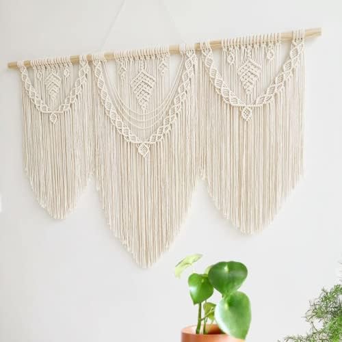 guzhiou large macrame wall hanging - Boho Tapestry Macrame Wall Decor Art- Chic Bohemian Handmade Woven Tapestry Home Decoration for Bedroom Living Room Apartment Wedding Party - 43"x32" (Beige-Leaf)-Ruum Studio Home