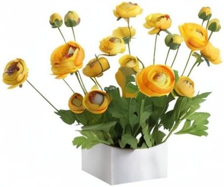 Artificial Silk Flowers Persian Buttercup Heavy Color Ranunculus Flower 5 Pcs,Suitable for core Decoration,Wedding Floral Creation,Flower Arrangement DIY Project,Interior Decor（Yellow）-Ruum Studio Home