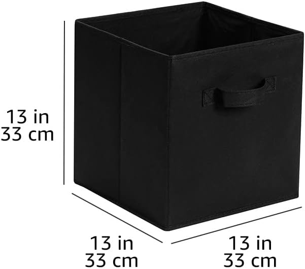 Amazon Basics Collapsible Fabric Storage Cube Bins Organizer with Handles, Sturdy, Black, 13-x-13-x-13-inch, Pack of 6-Ruum Studio Home