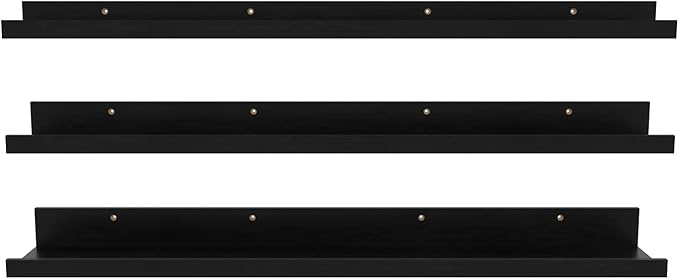 Giftgarden 36 Inch Black Floating Shelves for Wall Woodgrain Picture Ledge Large Photo Shelf for Bedroom Living Room Kitchen Bathroom Storage Shelving, Set of 3 Different Sizes-Ruum Studio Home