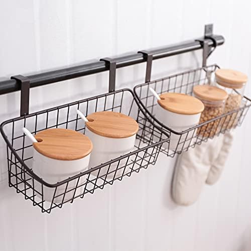 Wire Storage Basket No Drilling Wall Hanging Baskets with Adhesive for Kitchen, Bathroom, Bedroom Storage 2 Pack Black-Ruum Studio Home