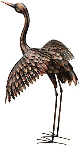 Regal Art & Gift Outdoor Garden Décor, Unique Bird Sculpture, Rustic Metal Bird Statues, Garden Ornaments, Bird Figurine for Lawn, Decorative Sculpture, Crane, Multi, Wings Down, 42" Height-Ruum Studio Home