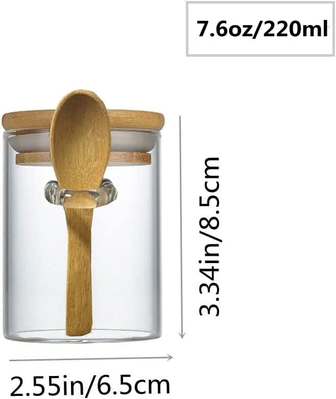 7.6 oz Airtight Mini Glass Jars with Bamboo Lids and Bamboo Spoons, Spice Jars Small Food Storage Containers for Kitchen, Bathroom, Home Decor Set of 8-Ruum Studio Home