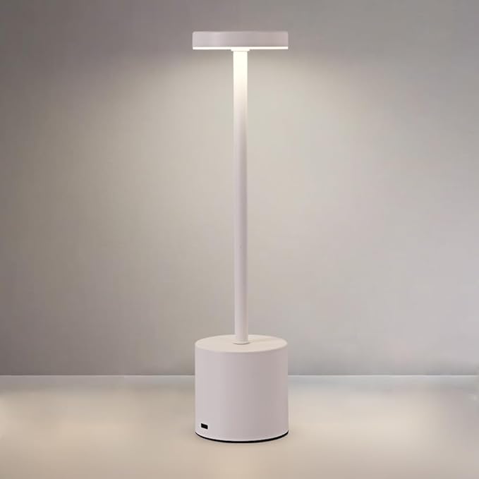 Cordless Table Lamp, 5000mAh Rechargeable Battery Powered LED Desk Lamp, Portable Touch Control Outdoor Table Lamps,3 Color Dimmable Light for Restaurant, Patio, Bedroom, Night Lamp (White)-Ruum Studio Home