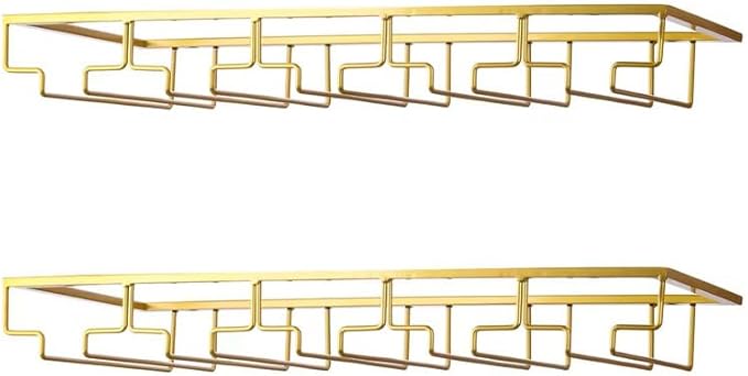 Wine Glass Rack - Under Cabinet Stemware Wine Glass Holder Glasses Storage Hanger 2 Pack Metal Organizer for Bar Kitchen 5 Rows Gold-Ruum Studio Home