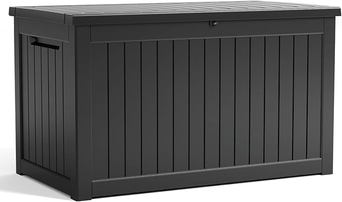 230 Gallon Resin Deck Box, Lockable Patio Outdoor Storage Box for Furniture, Garden Tools and Tools Storage, Waterproof Outside Storage Boxes - Black-Ruum Studio Home