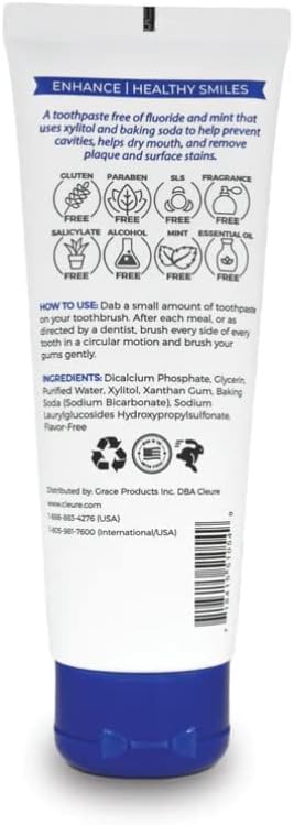 Cleure Original No Fluoride Toothpaste - SLS Free, Mint Free - with Xylitol for Fresh Breath & Helps Whiten - for Kids & Adults - Flavor Free (4oz Tube)-Ruum Studio Home