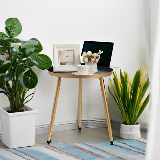 AOJEZOR Side Table: End Table for Any Room - Round Side Tables for Small Spaces - Black Top with 3 Gold Legged-Ruum Studio Home