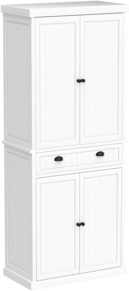 ARTPOWER 72" Tall Kitchen Pantry Storage Cabinet with Drawer and Adjustable Shelves, Pantry Cabinet for Kitchen, Bathroom or Hallway, White-Ruum Studio Home