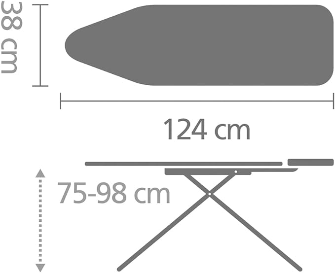 Brabantia Size B Ironing Board (49x15 in) 7 Height Options, Adjustable Steam Iron Rest Holder (Denim Black) Non-Slip Feet, Anti-Collapse Child Locks-Ruum Studio Home
