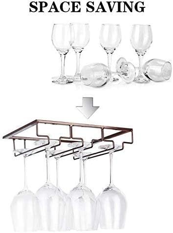 Wine Glass Rack - Under Cabinet Stemware Wine Glass Holder Glasses Storage Hanger Metal Organizer for Bar Kitchen Brown-Ruum Studio Home