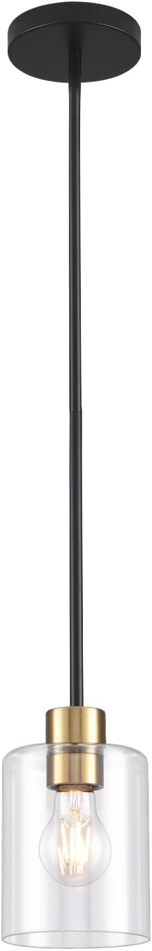 Black Brass Pendant Lights Kitchen Island - Clear Glass Pendant Light Fixture Multiple Stems Rods 3 Units 12 Inch 3 Units 4 Inch (1 Pack Black Brass Downrod)-Ruum Studio Home