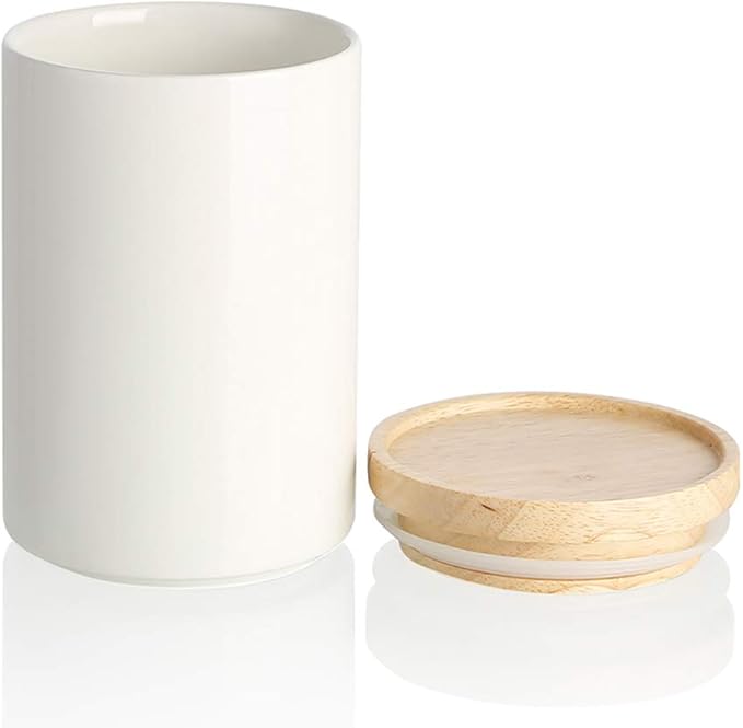Sweejar Kitchen Canisters Ceramic Food Storage Jar, Stackable Containers with Airtight Seal Wooden Lid for Serving Ground Coffee, Tea, Sugar, Salt and More - 28 Fl Oz (White)-Ruum Studio Home