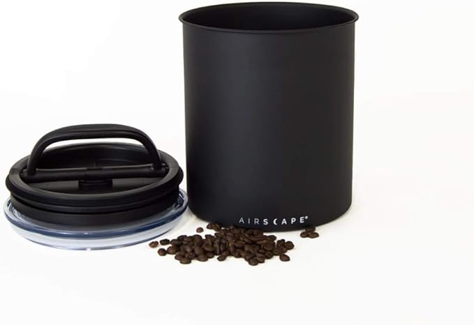 AirScape Planetary Design Stainless Steel Coffee Canister | Food Storage Container | US Patented Inner Plunger Lid REMOVES Excess Oxygen | Don't Buy airtight, Buy AIR-Less | (Medium, Matte Black)-Ruum Studio Home