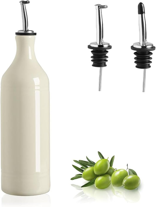 Sweejar Large Ceramic Olive Oil Dispenser Bottle, Opaque Oil Cruet Protects Oil to Reduce Oxidation, Storage Oil, Vinegar, Soy Sauce & Other Liquids, Pack of 1, 24 Fl Oz (Beige)-Ruum Studio Home