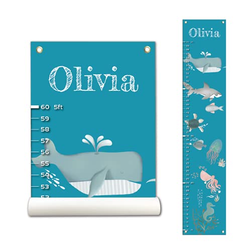Personalized Canvas Growth Chart for Kids, Height Chart for Kids, Growth Chart Banner with Name (Sea Animal)-Ruum Studio Home