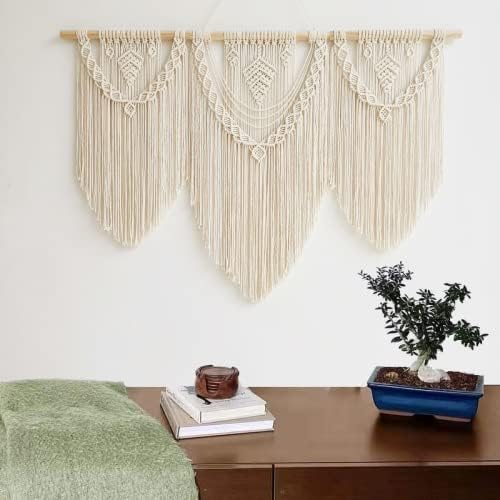 guzhiou large macrame wall hanging - Boho Tapestry Macrame Wall Decor Art- Chic Bohemian Handmade Woven Tapestry Home Decoration for Bedroom Living Room Apartment Wedding Party - 43"x32" (Beige-Leaf)-Ruum Studio Home