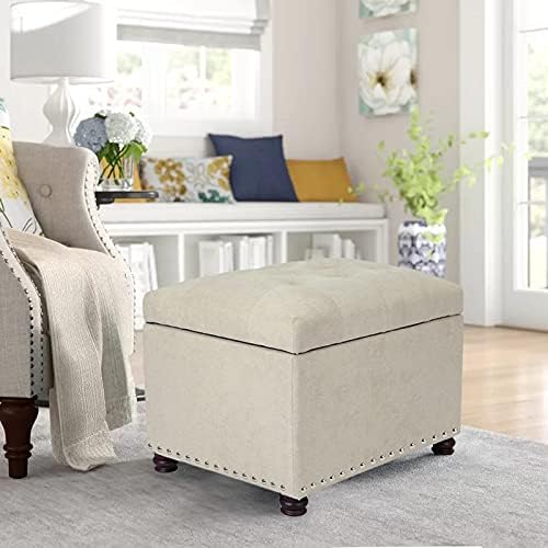 Joveco Storage Ottoman, 24" Fabric Rectangle Tufted Bench Foot Rest Stool for Living Room Bedroom, Beige-Ruum Studio Home
