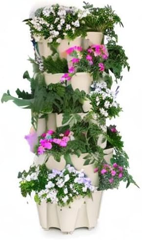Greenstalk Patented Large 5 Tier Vertical Garden Planter with Patented Internal Watering System Great for Growing a Variety of Strawberries, Vegetables, Herbs, & Flowers (Stunning Stone)-Ruum Studio Home