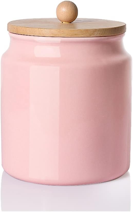 Sweejar Ceramic Kitchen Canisters, 28 FLOZ Porcelain Food Storage Jar with Airtight Seal Wooden Lid, Home Container Serving for Coffee Beans, Tea-leave, Sugar, Salt and More, Tool Bucket (Pink)-Ruum Studio Home