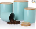 Sweejar Kitchen Canisters Ceramic Food Storage Jar Set, Stackable Containers with Airtight Seal Bamboo Lid for Serving Ground Coffee, Tea,Grains, Herbs,Sugar, Salt and More - Pack of 4（Turquoise）-Ruum Studio Home