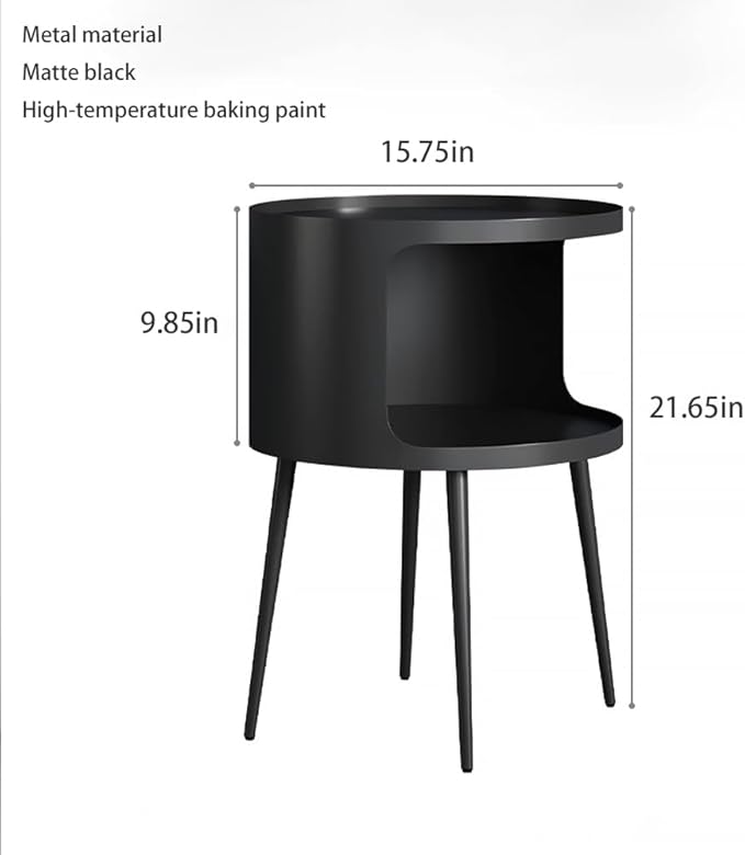 Modern Side Table,Round end Table with Open Storage,Metal nightstand,Bedside Table for Living Room,Bedroom-Ruum Studio Home