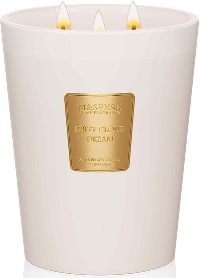 M&SENSE Puffy Cloud Dream Scented Candle, 35 OZ Extra Large 3 Wick Natural Soy Wax Candles 150 Hours Long Lasting Slow Burning, Candles Gift for Spring Home Decor-Ruum Studio Home