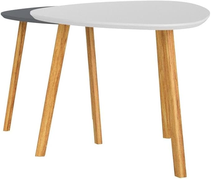 BAMEOS Bamboo Nesting Triangle End Table,Set of 2 Coffee Table Modern Minimalist Side Table for Living Room, Balcony in White & Grey-Ruum Studio Home