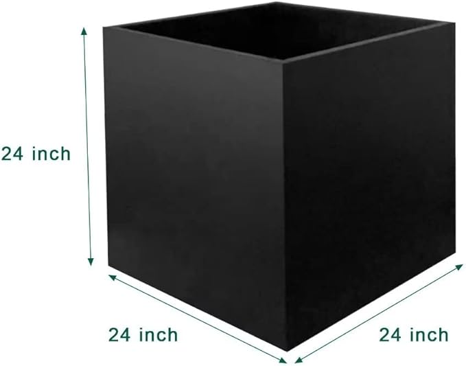 Galvanized Steel Planter Box Black Metal Planter Large Square Indoor Outdoor Planters Cube Steel Heavy Duty Flower Pot 24Inch Powder Coating Modern Commercial Residential for Patio, Deck, Yard, Garden-Ruum Studio Home