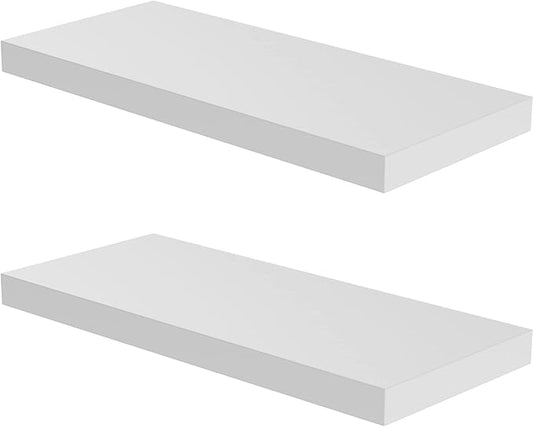 Floating Shelf, Set of 2 Wall Shelf, 36 in W x 12.75 in D x 2 in H Wooden Floating Wall Shelf with Invisible Brackets for Living Room/Bedroom/Bathroom/Kitchen Storage and Decor, White-Ruum Studio Home