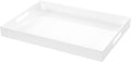 White Rectangular 14x20 Inches Acrylic Ottoman Tray Decorative Serving Tray with Cutout Handles Organizer Tray on Coffee Table Countertop Big Breakfast Bed Tray Living Room Appetizer Serving Food-Ruum Studio Home