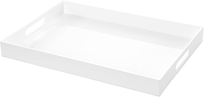 White Rectangular 14x20 Inches Acrylic Ottoman Tray Decorative Serving Tray with Cutout Handles Organizer Tray on Coffee Table Countertop Big Breakfast Bed Tray Living Room Appetizer Serving Food-Ruum Studio Home