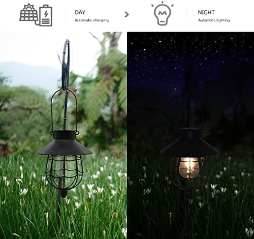 YAKii 6 Pack Solar Lantern Hanging Waterproof Outdoor Metal Solar Lamp with Warm White Light Decorate for Yard Garden Pathway Patio Porch (Black)-Ruum Studio Home