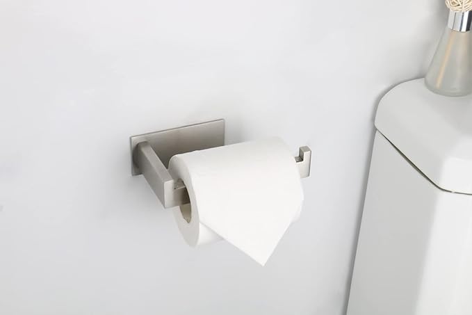 Toilet Paper Holder, Self Adhesive Tissue Holder Stainless Steel Rustproof Paper Roll Holder, No Drilling Easy to Install, Toilet Paper Rack Suitable for Office, Bathroom (Brushed Nickel)-Ruum Studio Home