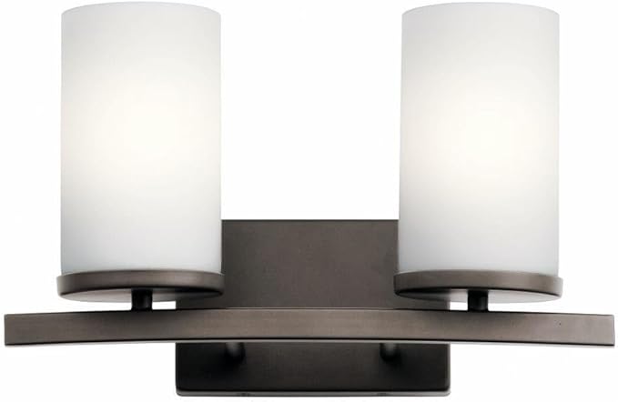 Kichler Crosby 15" 2 Light Vanity Light Satin Etched Cased Opal Olde Bronze®-Ruum Studio Home