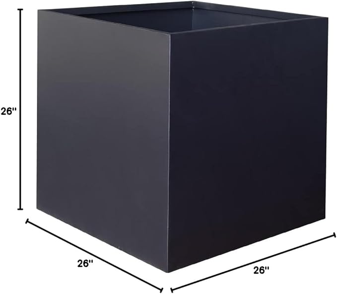 Galvanized Steel Planter Box Black Metal Planter Large Square Indoor Outdoor Planters Cube Steel Heavy Duty Flower Pot 26Inch Powder Coating Modern Commercial Residential for Patio, Deck, Yard, Garden-Ruum Studio Home