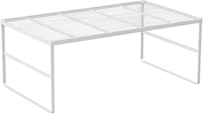 Kitchen Cabinet Storage Shelf Stackable Wire Spice Rack Organizer Heavy Duty Space Saver for Bathroom Bedroom Closet Laundry Room Office Countertop - White, Pack 1-Ruum Studio Home