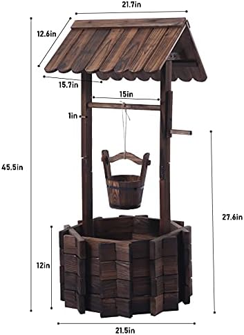Garden Wooden Decor Rustic Wishing Well Planter Outdoor Home Décor for Patio, Upgrade Wishing Well Garden, Yard Hanging Bucket Patio Lawn Backyard Home Decor-Ruum Studio Home