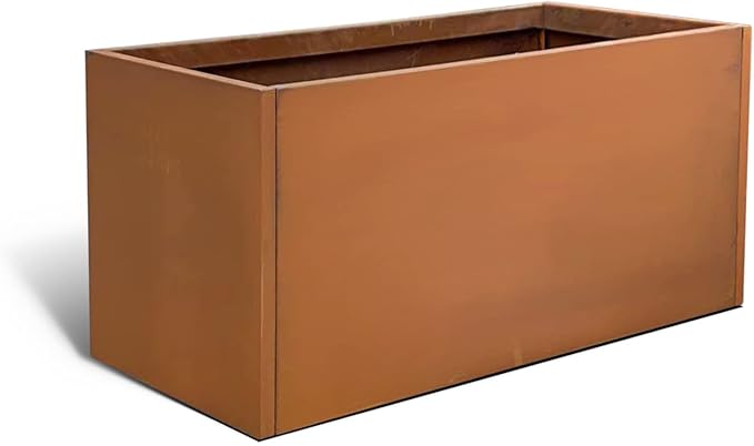 Corten Steel Corner Metal Planter Box Garden Steel Planter Pot for Patio Modern Farmhouse Rustic Design (L36 x W12 x D16, Rusted)-Ruum Studio Home